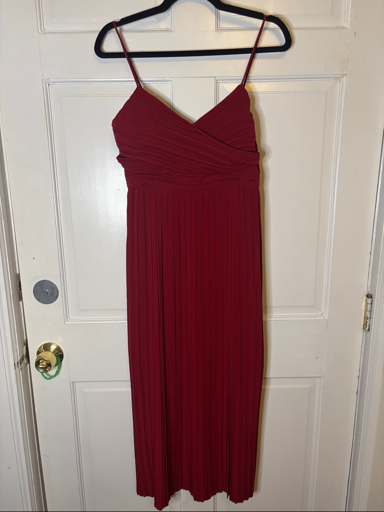 A.L.C. Burgundy Pleated Midi Dress With Spaghetti Straps